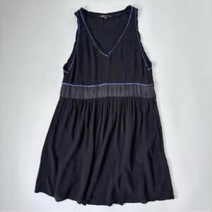 Maje Ruban Black Blue Trim Silk Sleeveless Chiffon Goth Sheer Mini Dress Size M
